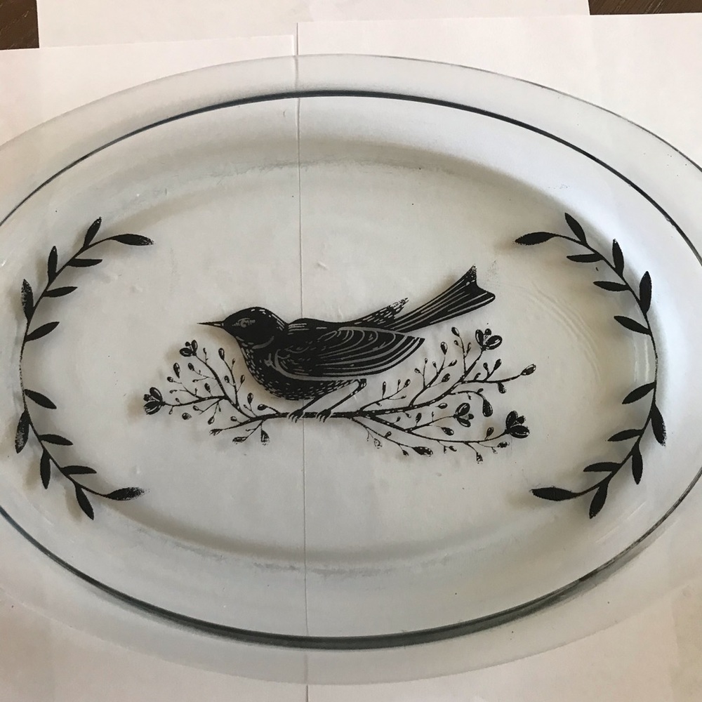 Glass Platter Decor Bird Design
